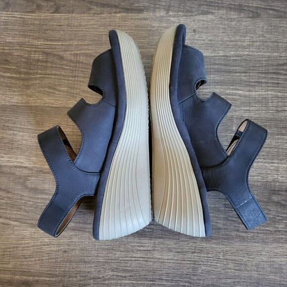 Clarks Reedly Juno Wedge Nubuck Leather Strappy Sandal Open Toe Blue Women's 5.5 - Picture 6 of 9